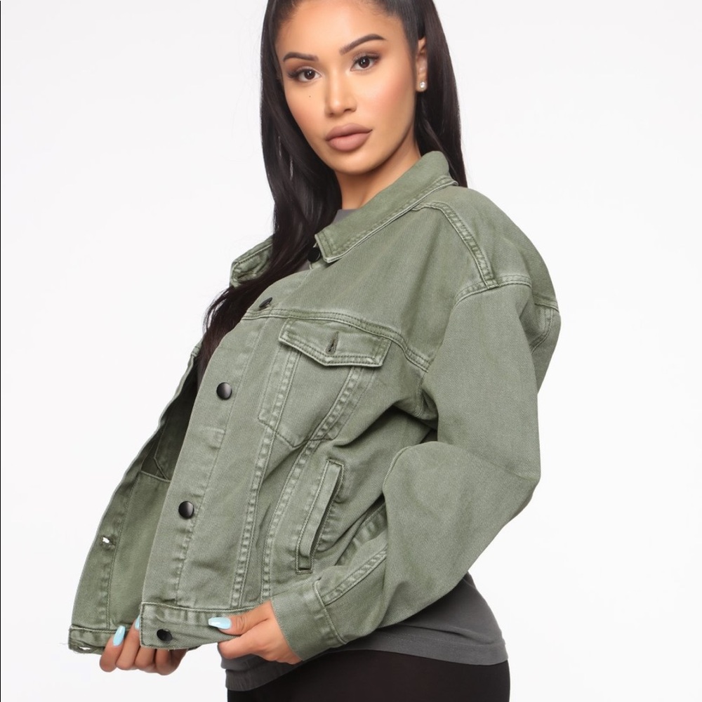 NWT Cropped Olive Denim Jacket